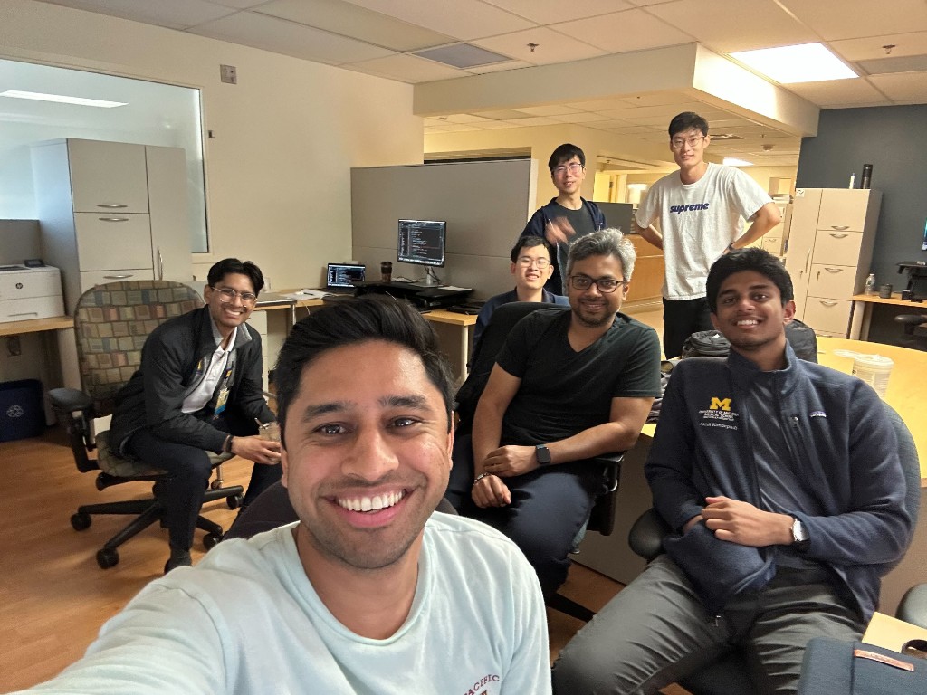Lab office, group selfie