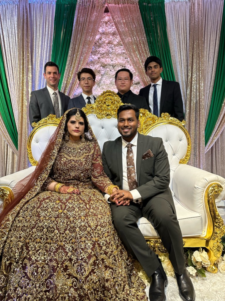 Lab members at a wedding celebration